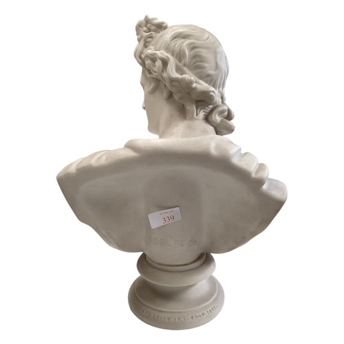 339 - Art Union of London 1861 Classical style bust of Apollo signed  C. Delpech Verso. 34cm(h)