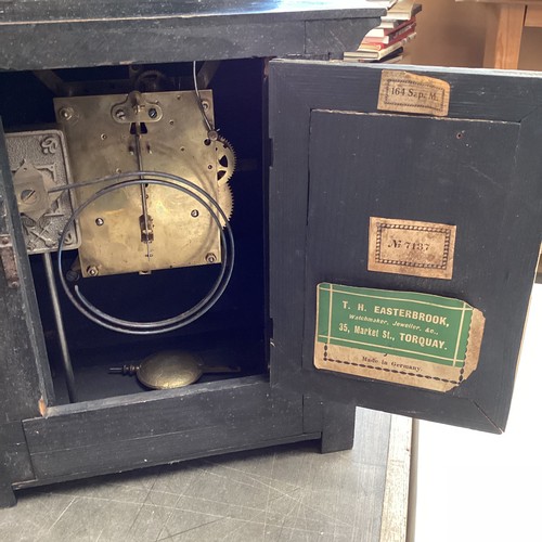 337 - A slate mantle clock together with two wall barometers