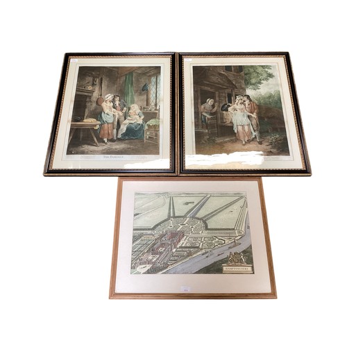 484 - Three framed and glazed prints, Hampton Court, and two FW Wheatley prints, The Fairings and Setting ... 