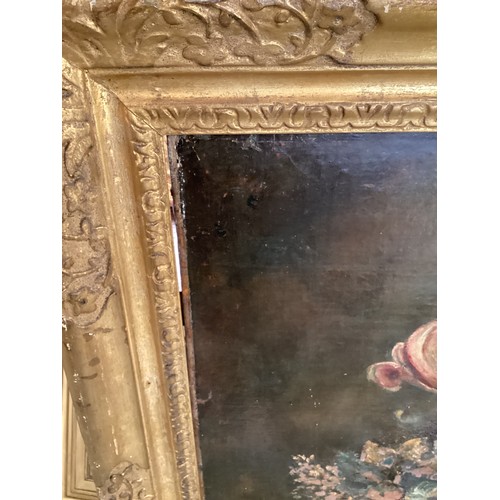 529 - A C19th gilt framed oil on canvas, still life, Christies label verso, 73 x 61cm Some flaking to surf... 