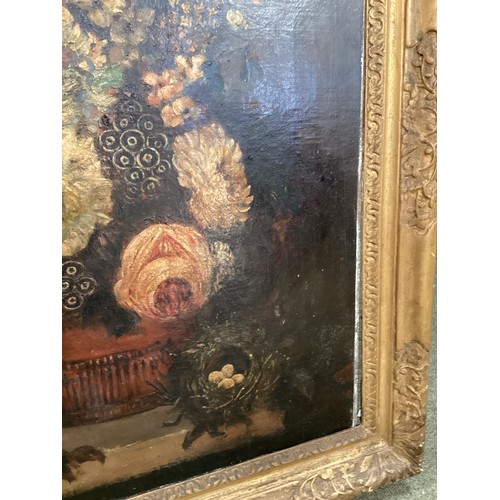 529 - A C19th gilt framed oil on canvas, still life, Christies label verso, 73 x 61cm Some flaking to surf... 