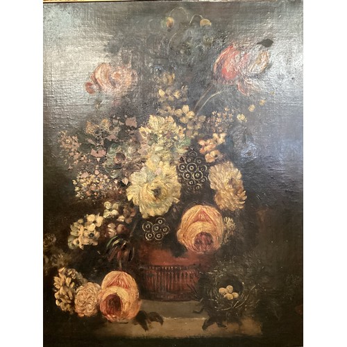 529 - A C19th gilt framed oil on canvas, still life, Christies label verso, 73 x 61cm Some flaking to surf... 