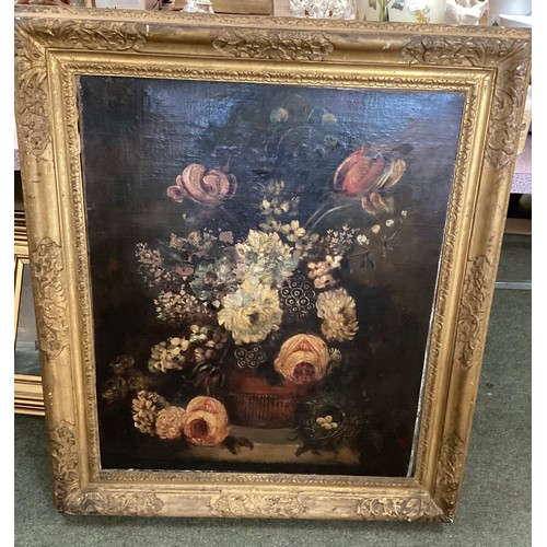 529 - A C19th gilt framed oil on canvas, still life, Christies label verso, 73 x 61cm Some flaking to surf... 