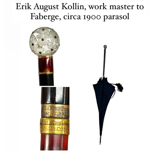 144 - Erik August Kollin, workmaster to Faberge, circa 1900 Parasol, Carved ball top with four leaf clover... 