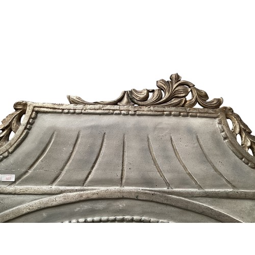 603 - A Louis XVI style grey and silver painted bed head. Some loses. 200cm(h)