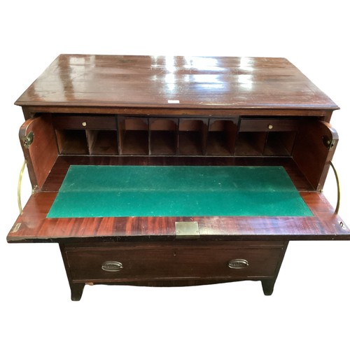 677 - A 19th century mahogany secretaire chest. Single drop front drawer with fitted interior over three l... 