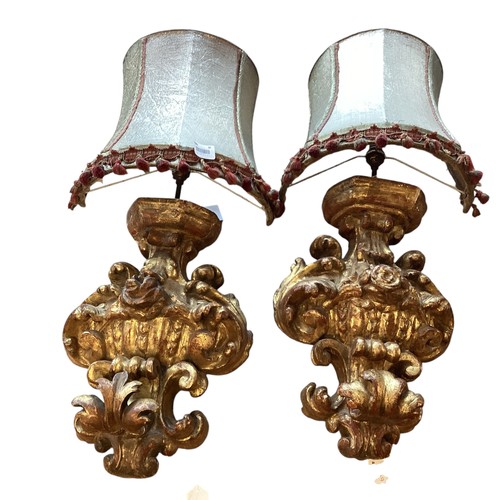 419 - TWO PAIRS OF LIGHTS: 1. A PAIR OF ITALIAN GILTWOOD WALL APPLIQUES 18TH/19TH CENTURY 39cm high exclud... 