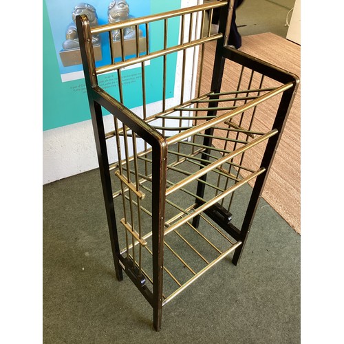 646 - An aesthetic movement ebonised and brass magazine rack, late C19th, 106cmH, 47cmW x 29.5cmD