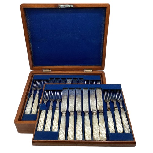 61 - Cased silver plate cutlery set with mother of pearl handles