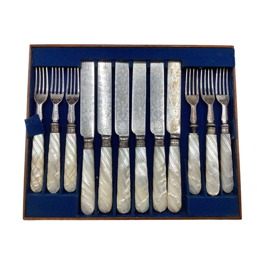 61 - Cased silver plate cutlery set with mother of pearl handles