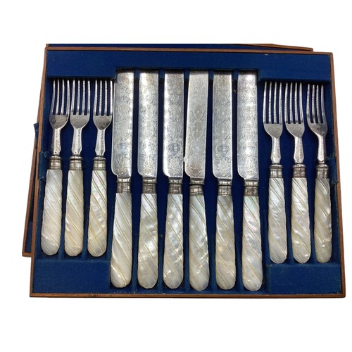 61 - Cased silver plate cutlery set with mother of pearl handles