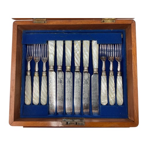 61 - Cased silver plate cutlery set with mother of pearl handles