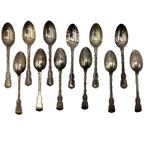 40 - A collection of sterling silver tea spoons with a matching pair of sugar tongs. Josiah Williams and ... 