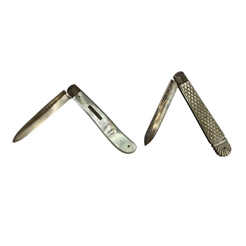 98 - A collection of sterling silver bladed pen knives tiogether with a silver mounted match striker and ... 