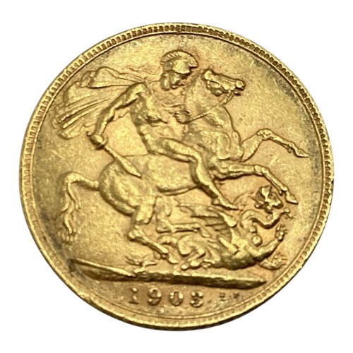 5 - An Edward VII 1908 gold sovereign. 8.00g.