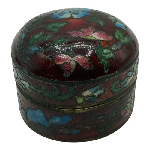 114 - Three small cloisonné lidded boxes.