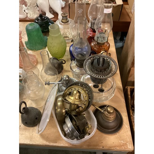 188 - A quantity of hand held oil lamps, and other various miscellaneous accessories and parts, see all im... 