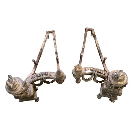 180 - A pair of heavy ornate Georgian brass Fire dogs