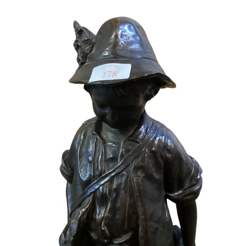 178 - After Auguste Moreau (1834-1917). filled bronze figure. 'The boy hunter' cast signature to base.  52... 