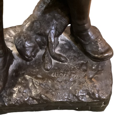 179 - After Auguste Moreau (1834-1917). filled bronze figure. 'The boy hunter' cast signature to base.  52... 