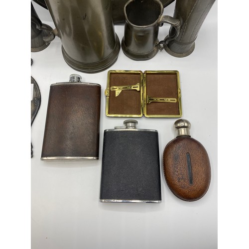 182 - Quantity of collectables to include two Opera Glasses, pewter items including a lead Royal Exchange ... 