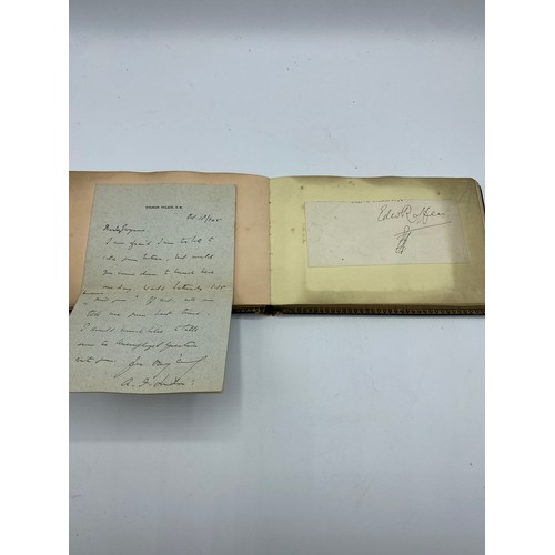 195 - An Autograph book, with letter from Winston Churchill. on headed note paper, 105 Mount Street, Nov 1... 