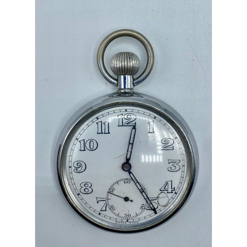 168 - Three white metal pocket watches, one with military arrow and numbered 109697 GSTP, together with a ... 