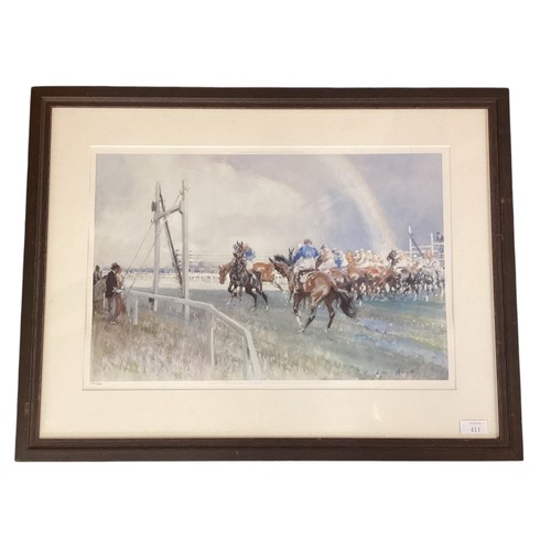 411 - Gilbert Holiday racing print 33cm x 50cm, framed and glazed