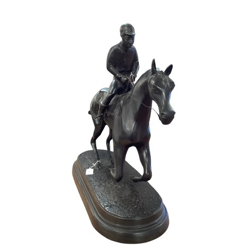 210 - After Charles Valton (1851-1918).Bronze model  Horse and Jockey, cast signature to oval base. 54cm x... 