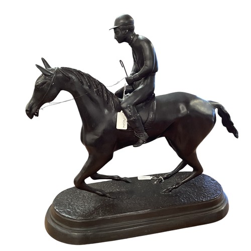 210 - After Charles Valton (1851-1918).Bronze model  Horse and Jockey, cast signature to oval base. 54cm x... 