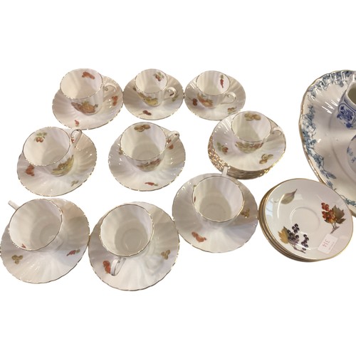 225 - A quantity of Royal Worcester and Royal Tuscan tea cups and saucers, part sets, and a blue and white... 