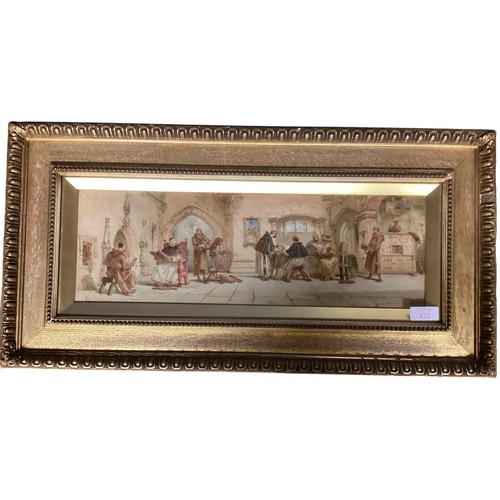 412 - Two paintings by CHARLES CATTERMOLE (1832-1900), watercolour, monks in a monastery, 15 x 44cm , sign... 