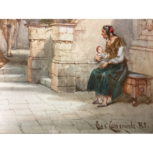 412 - Two paintings by CHARLES CATTERMOLE (1832-1900), watercolour, monks in a monastery, 15 x 44cm , sign... 