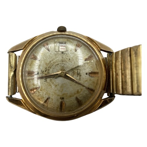 25 - A Matana yellow metal cased vintage wristwatch together with a Royal Selangor pewter mounted bedside... 