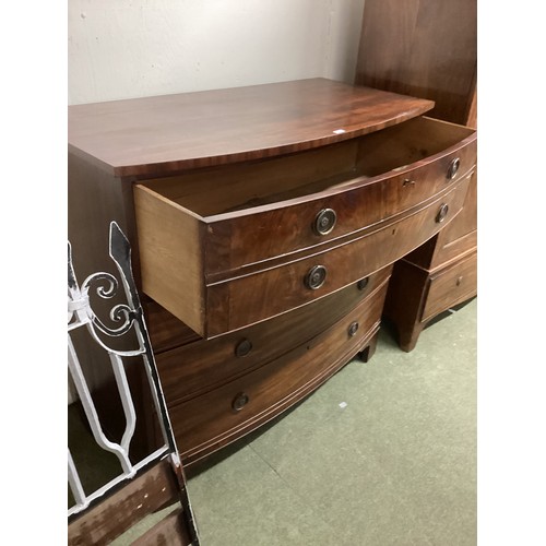 536 - A large mahogany bow front chest of 4 long graduated drawers, the top two drawers combined as one, s... 