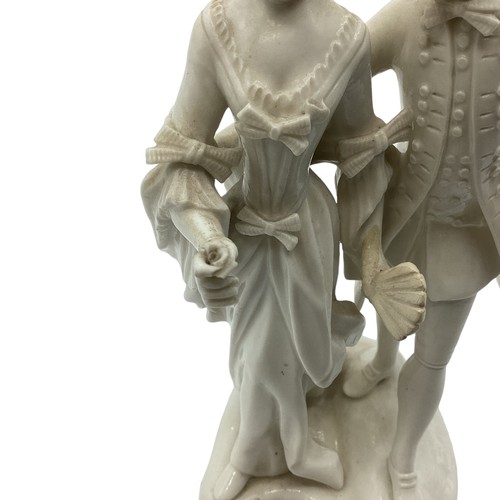 242 - A Nymphenburg, Dresden white porcelain figure group of a man and woman in 19th century dress. Some r... 