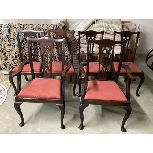 545 - Six C20th wooden dining chairs with drop in seats, 4 plus 2 carvers, in used condition