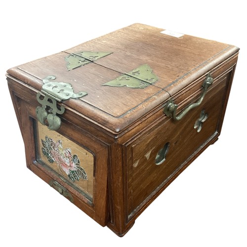 201 - A collection of Oriental items to include a travel dressing box , a nine section Famille Rose servin... 