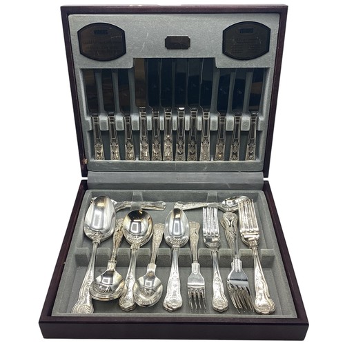 19 - A Boxed canteen of cutlery Kings Royal Pattern by Viners. Six person 44 piece canteen in a teak effe... 