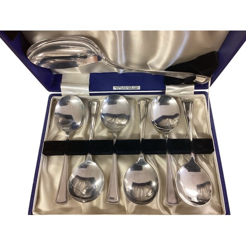 13 - A collection of silver plated wares to include boxed cutlery sets, a large silver plated tray etc. s... 