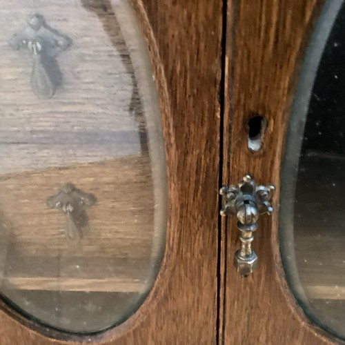 206 - An Oak smokers cabinet with two oval glazed doors. 36cm x 37cm x 21xcm