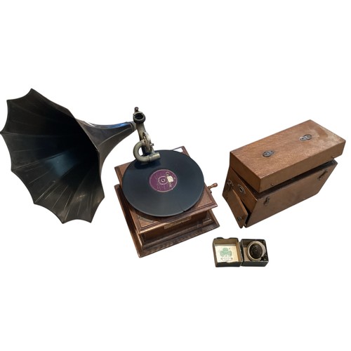 205 - Two Gramophones to include an HMV example and an oak cased portable example.