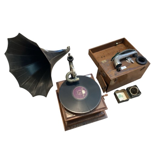 205 - Two Gramophones to include an HMV example and an oak cased portable example.