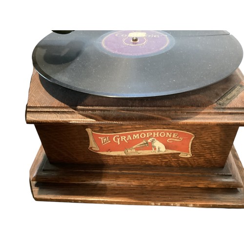 205 - Two Gramophones to include an HMV example and an oak cased portable example.