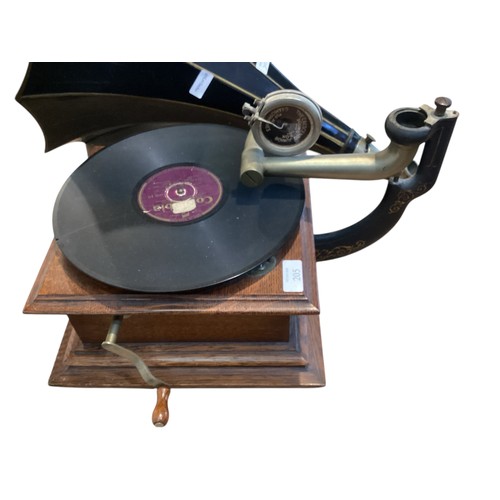 205 - Two Gramophones to include an HMV example and an oak cased portable example.