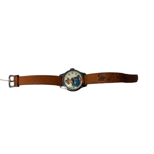 39 - A Vintage 'Roy Rogers' wristwatch. Printed face to white metal case, Moving gun second counter. Muro... 