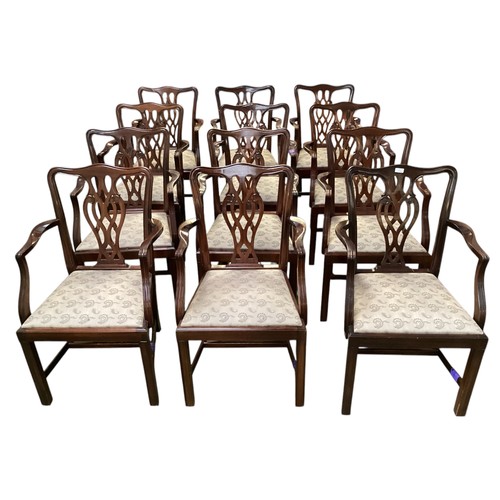 554 - 12 reproduction chippendale style armchairs with upholstered inset seats, 56cm wide x 54cm d x  91cm... 