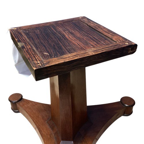 556 - Circular MDF table top fitted for a period mahogany tripod pedestal base with caster wheels , diamet... 