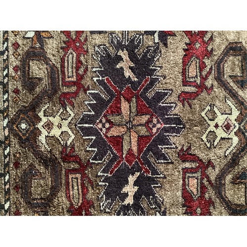 357 - Afghan handmade silk rug, central pattern with four “dragons “ and with three geometric patterned bo... 