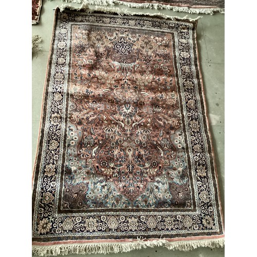 358 - Sulayman apprentice handmade silk rug with central floral and birds pattern and floral border. Main ... 